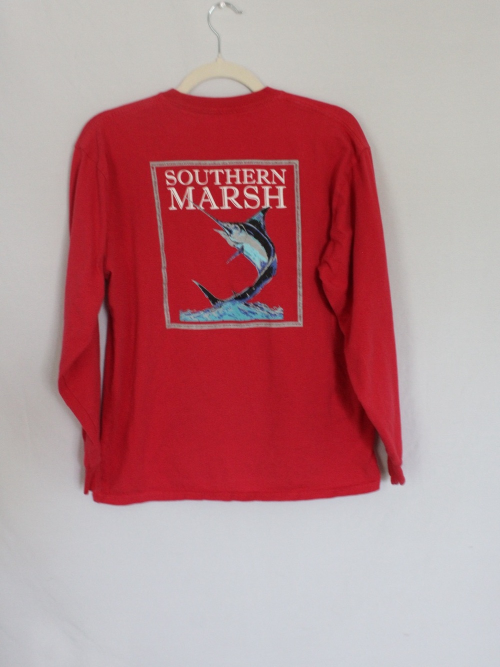 Southern Marsh Red Long Sleeve Pocket Tee with Logo